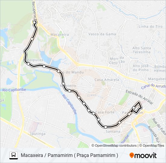 Mapa da linha 520 MACAXEIRA / PARNAMIRIM de ônibus