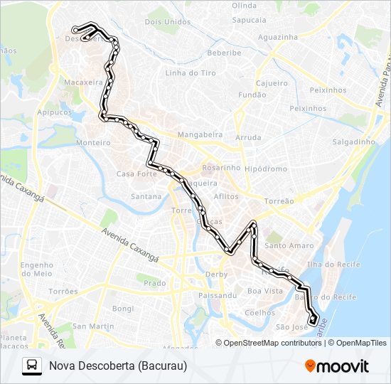 Mapa de 515 NOVA DESCOBERTA (BACURAU) de autobús