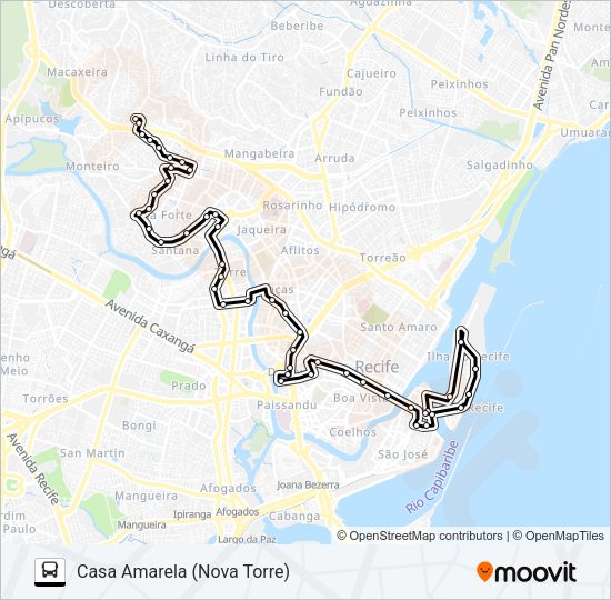 Mapa da linha 516 CASA AMARELA ( NOVA TORRE) de ônibus