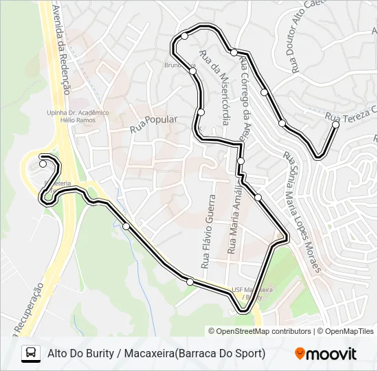 Mapa de 604 ALTO DO BURITY / MACAXEIRA de autobús