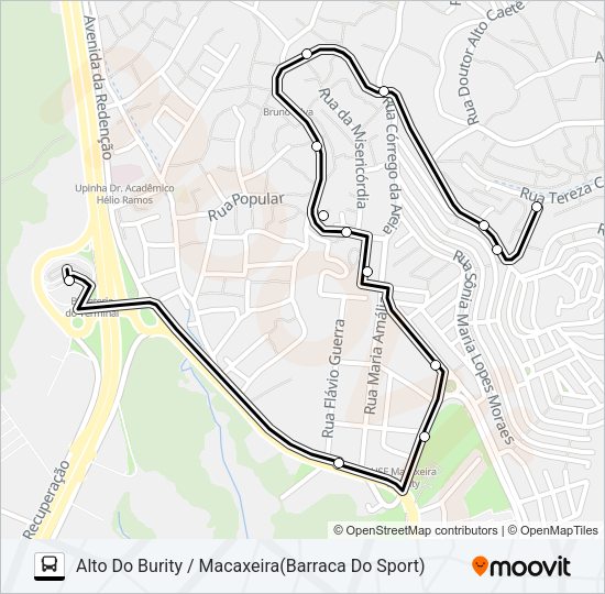 Mapa da linha 604 ALTO DO BURITY / MACAXEIRA de ônibus