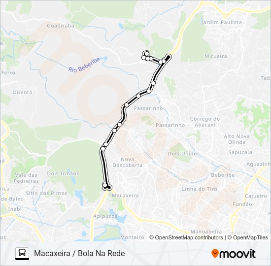 Mapa da linha 601 P.R. BOLA NA REDE/ MACAXEIRA de ônibus