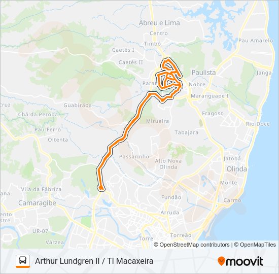 Mapa da linha 1948 TI MACAXEIRA / ARTHUR LUNDGREN II de ônibus
