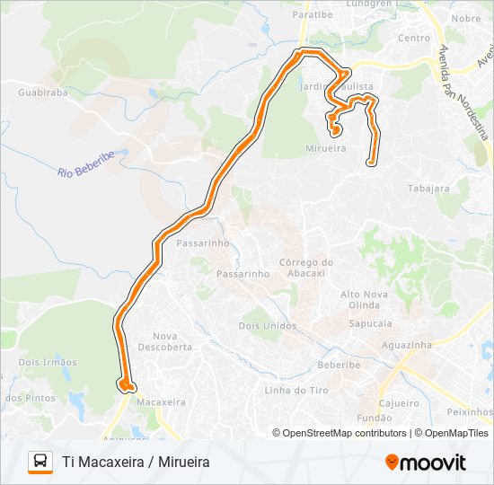 Mapa da linha 1902 TI MACAXEIRA / MIRUEIRA de ônibus