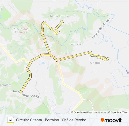 Mapa da linha 2501 CIRCULAR OITENTA / BORRALHO / CHÃ DE PEROBA de ônibus