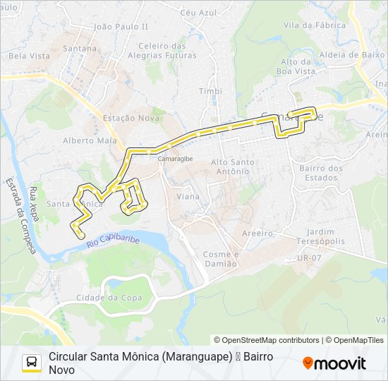 Mapa da linha 2502 CIRCULAR SANTA MÔNICA / MARANGUAPE VIA BEIRA RIO de ônibus
