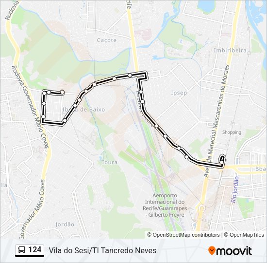 Mapa da linha 124 de ônibus