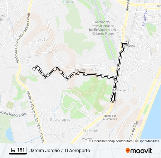 Mapa da linha 151 de ônibus