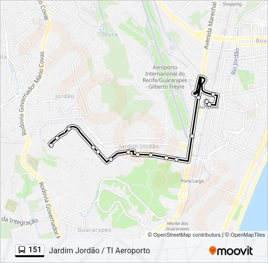 Mapa da linha 151 de ônibus