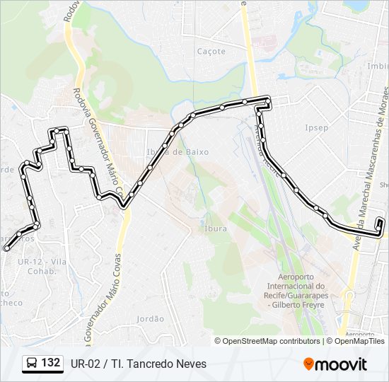 Mapa da linha 132 de ônibus