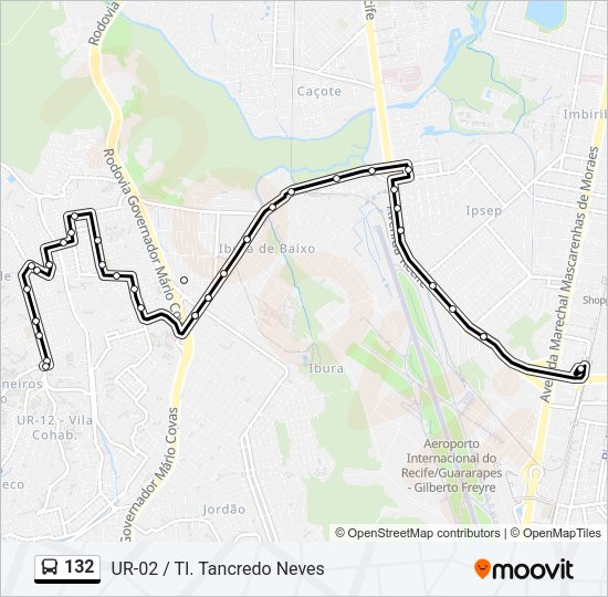 Mapa da linha 132 de ônibus