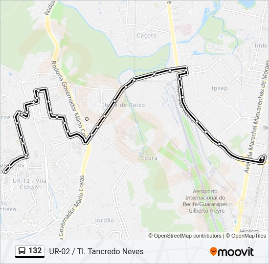 Mapa da linha 132 de ônibus