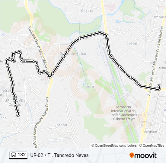 Mapa da linha 132 de ônibus