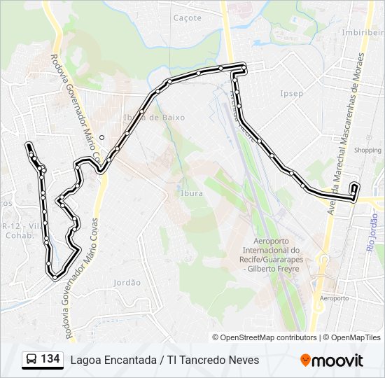 Mapa da linha 134 de ônibus