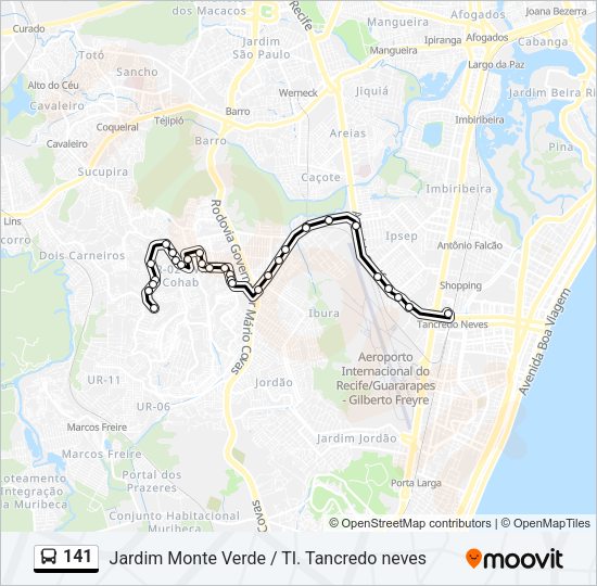 Mapa da linha 141 de ônibus