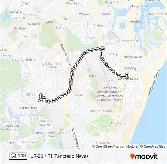 Mapa da linha 143 de ônibus