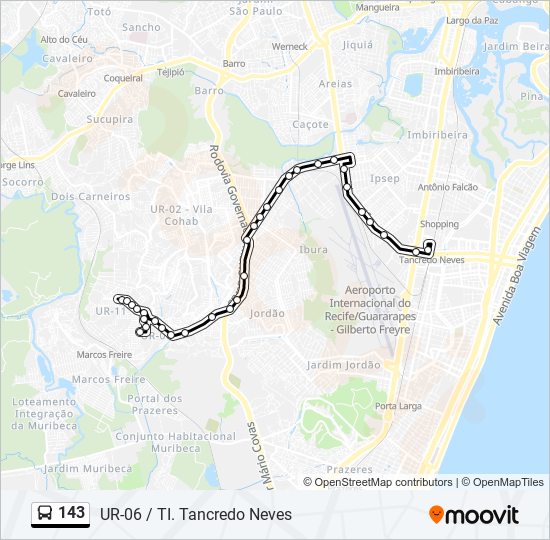 Mapa da linha 143 de ônibus