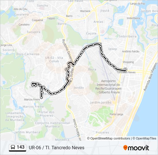 Mapa da linha 143 de ônibus