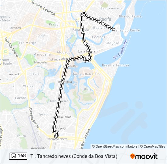 Mapa da linha 168 de ônibus