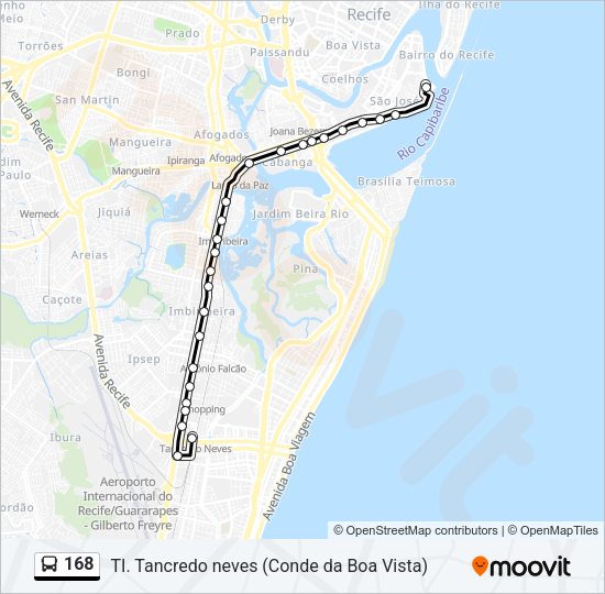Mapa da linha 168 de ônibus