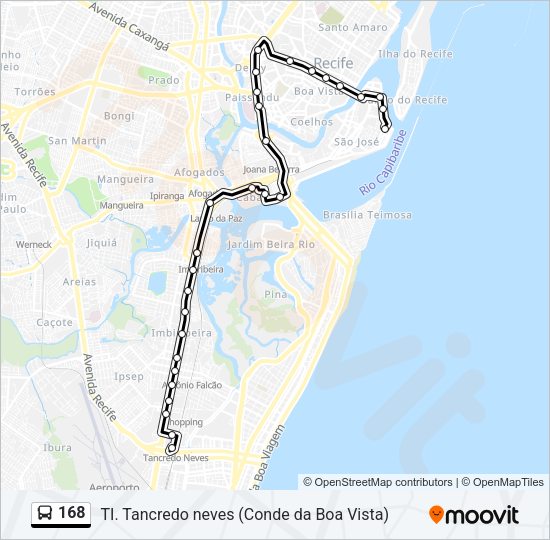 Mapa da linha 168 de ônibus
