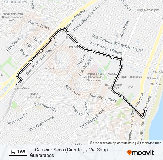 Mapa da linha 163 de ônibus