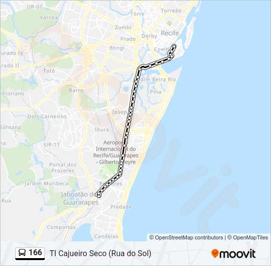 Mapa da linha 166 de ônibus
