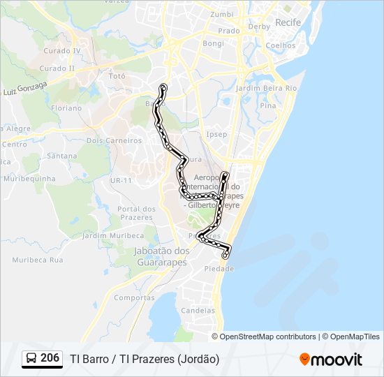 Mapa de 206 de autobús