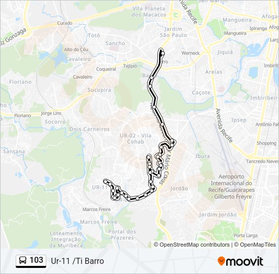 Mapa da linha 103 de ônibus