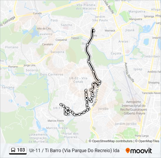 Mapa da linha 103 de ônibus