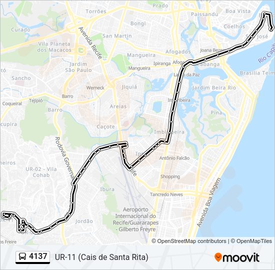 Mapa da linha 4137 de ônibus