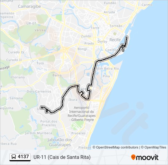 Mapa da linha 4137 de ônibus