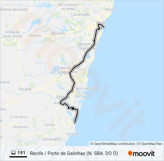 Mapa da linha 191 de ônibus