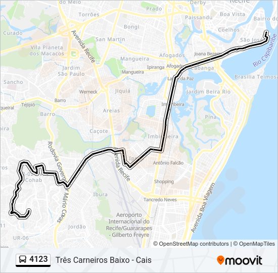 Mapa da linha 4123 de ônibus