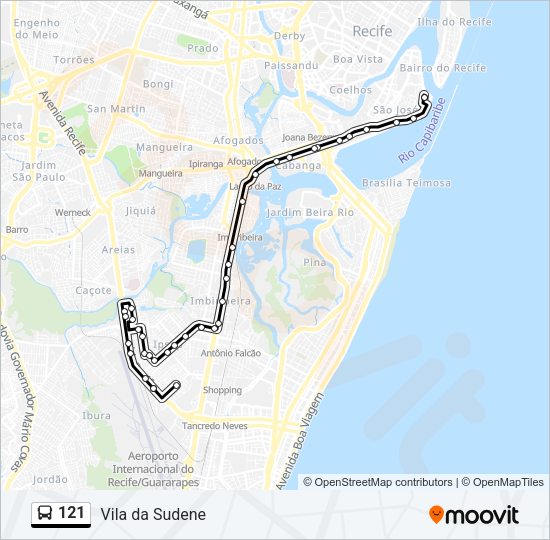 Mapa da linha 121 de ônibus