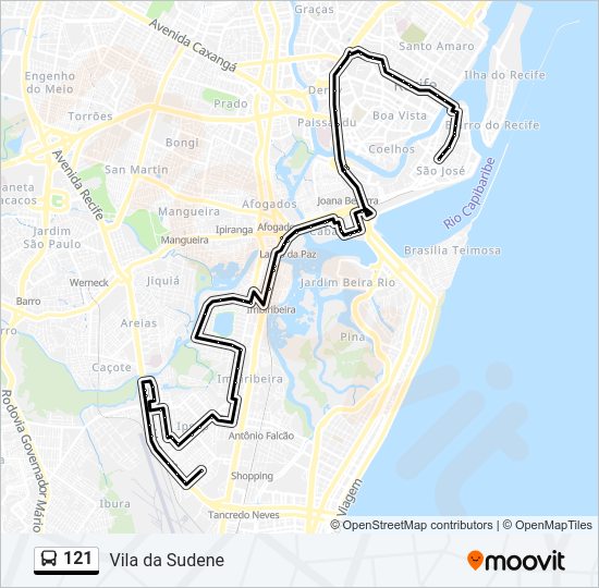 Mapa da linha 121 de ônibus