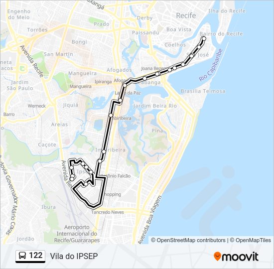 Mapa da linha 122 de ônibus