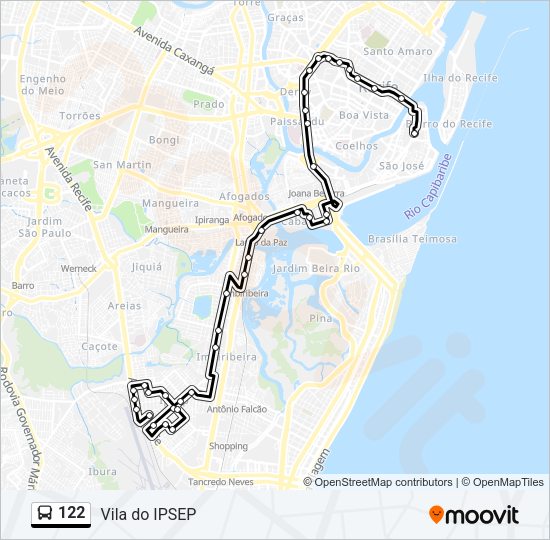 Mapa da linha 122 de ônibus