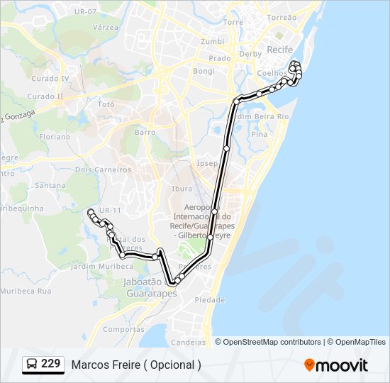 Mapa da linha 229 de ônibus
