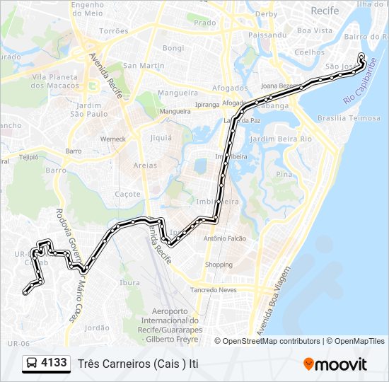 Mapa da linha 4133 de ônibus