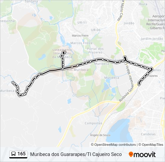 Mapa da linha 165 de ônibus