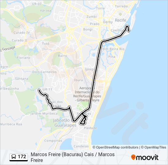 Mapa da linha 172 de ônibus