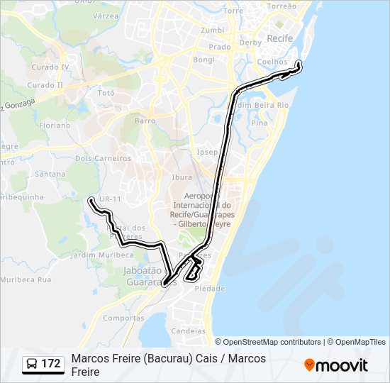 Mapa da linha 172 de ônibus