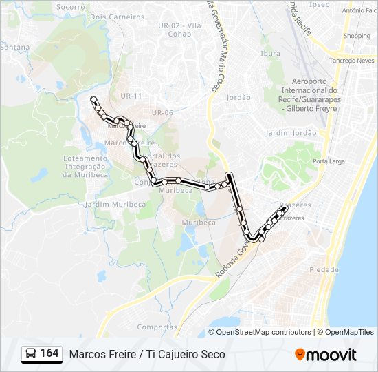 Mapa da linha 164 de ônibus