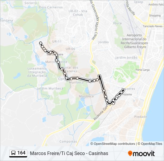 Mapa da linha 164 de ônibus