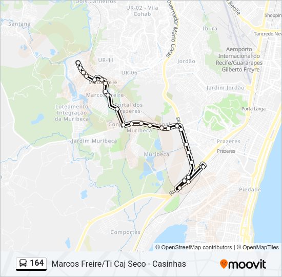 Mapa da linha 164 de ônibus