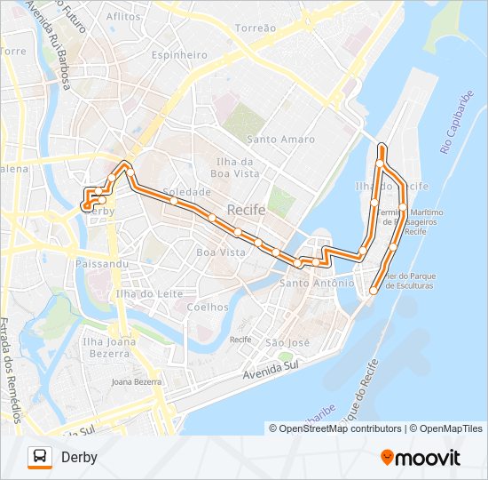 Mapa da linha 1051 MARCO ZERO / DERBY de ônibus
