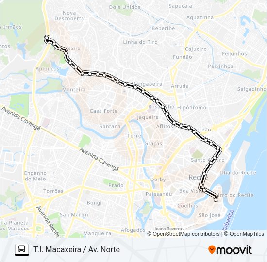 645 T.I. MACAXEIRA / AV. NORTE Bus Line Map