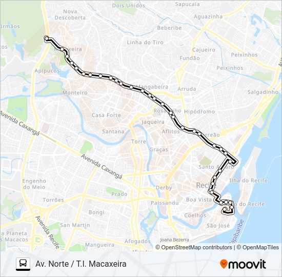 645 T.I. MACAXEIRA / AV. NORTE Bus Line Map