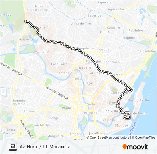 645 T.I. MACAXEIRA / AV. NORTE Bus Line Map